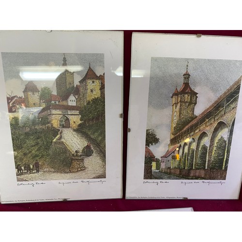 289 - 1950's coloured etchings of Rothenburg W. Germany by Ernst Geissendorfer [1908-1993] 8 original sign... 