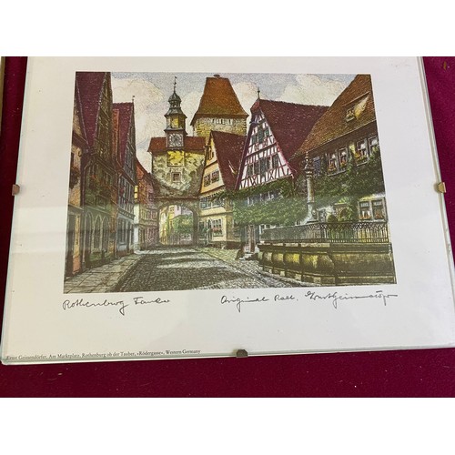 289 - 1950's coloured etchings of Rothenburg W. Germany by Ernst Geissendorfer [1908-1993] 8 original sign... 