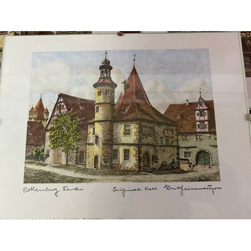 289 - 1950's coloured etchings of Rothenburg W. Germany by Ernst Geissendorfer [1908-1993] 8 original sign... 