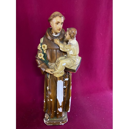 294 - Vintage Chalkware statue of St Anthony of Padua standing 44 cms tall and second edition 1925 leather... 