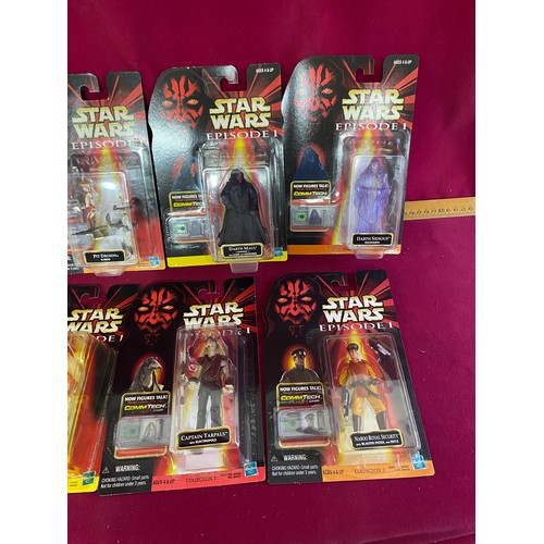 343 - 8 Star Wars Episode I The Phantom Menace figures, sealed new on card, made by Hasbro in 1999