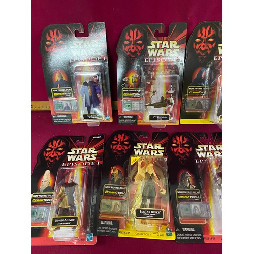 343 - 8 Star Wars Episode I The Phantom Menace figures, sealed new on card, made by Hasbro in 1999