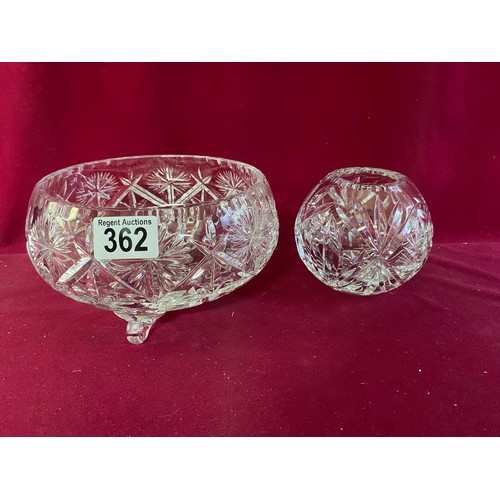 362 - Selection of 5 pieces of crystal comprising of 3 bowls, LSH decanter and a Darlington candle holder.