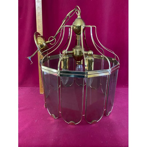 368 - Vintage brass and glass ceiling light fitting.