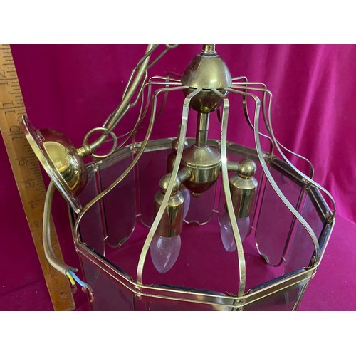 368 - Vintage brass and glass ceiling light fitting.