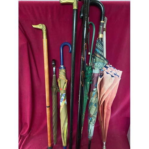 372 - Collection of vintage walking sticks and umbrellas.