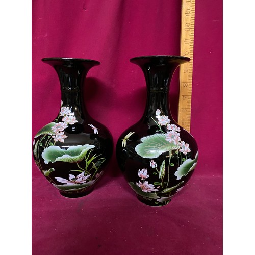 403 - Selection of 3 vintage Chinese vases depicting insects and flowers, tallest is 24cms