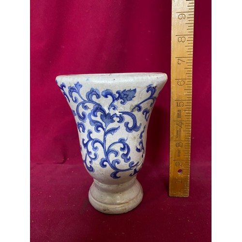 405 - Antique Blue and White Chinese vase and Oriental teapot, vase is 16cms.