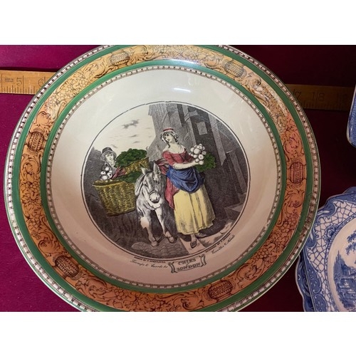 217 - Antique Adams pottery blue and white dessert set, a William Adams plate and Chinese pattern bowl.