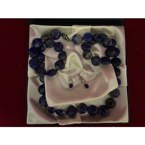 277 - Sodalite gemstone necklace with sterling silver clasp with pair of matching silver ear-rings