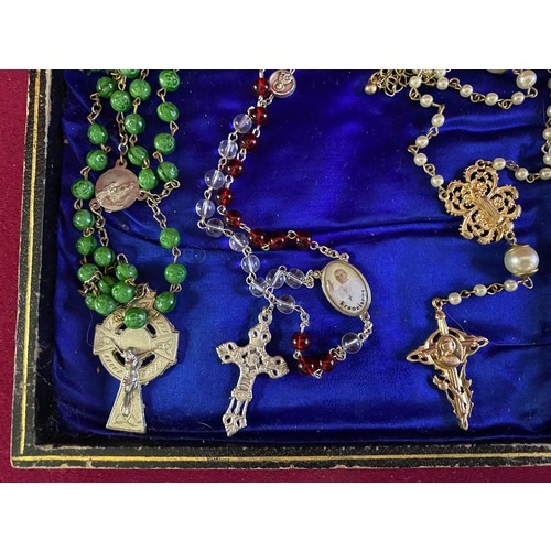 301 - Vintage Pope Francis Rosary Beads, Gilt and Pearl rosary beads, Irish Celtic Pewter crucifix marked ... 