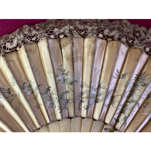 302 - Antique hand painted silk and lace fan.