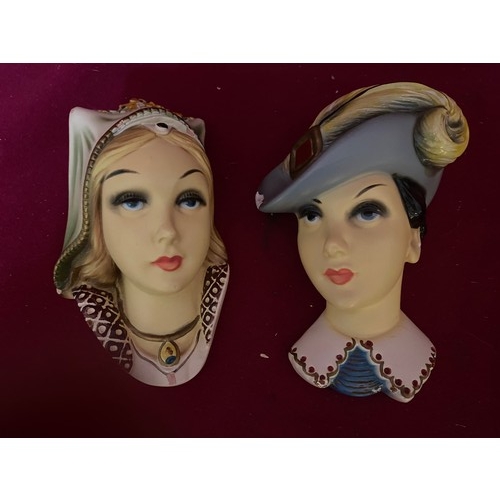 305 - Pair of Venetian chalkware wall masks and Art Deco Porcelain wall mask.