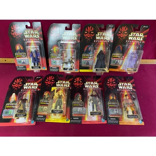 343 - 8 Star Wars Episode I The Phantom Menace figures, sealed new on card, made by Hasbro in 1999