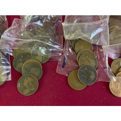 351 - 215 pre decimal Penny coins, Victorian 54 coins, Edward VII 17 coins George V 56 coins, George VI 35... 