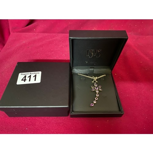 411 - Stone set pendant and chain marked 925 silver in presentation box.