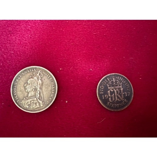 437 - King George Sixpence dated 1937 and Queen Victoria Shilling dated 1887