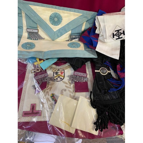 45 - Selection of Masonic sashes, ribbons and jewels.