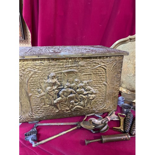 51 - Brass box with brass items inside.