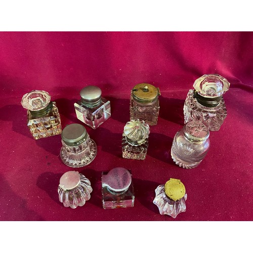 84 - Collection of cut glass/crystal inkwells.