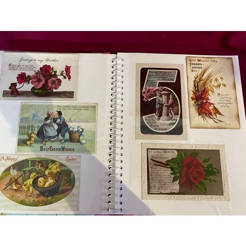 94 - Vintage postcard album with antique greeting card postcards.