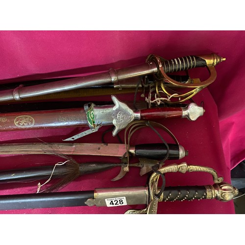 428 - Selection of 6 reproduction swords and 1 reproduction spear.