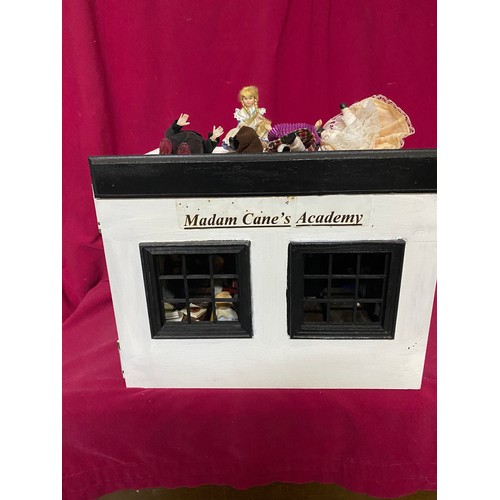 446 - Diorama of Madam Cane's Academy complete with figures and furniture.