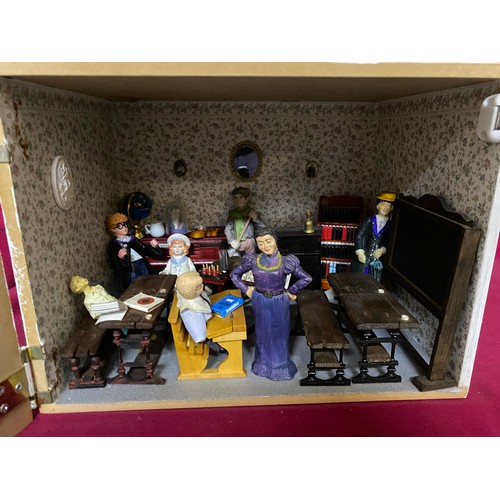 446 - Diorama of Madam Cane's Academy complete with figures and furniture.