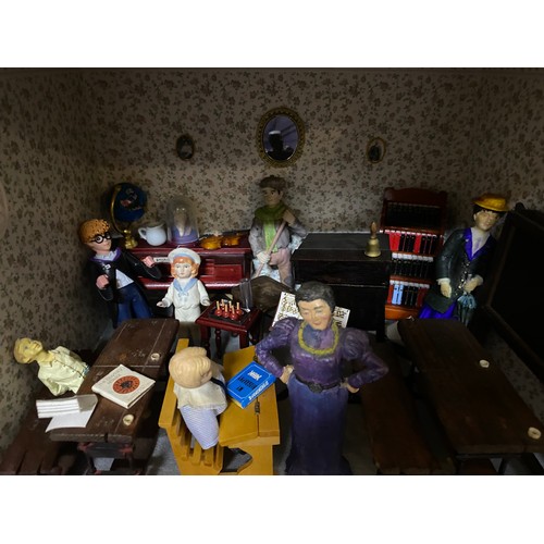 446 - Diorama of Madam Cane's Academy complete with figures and furniture.