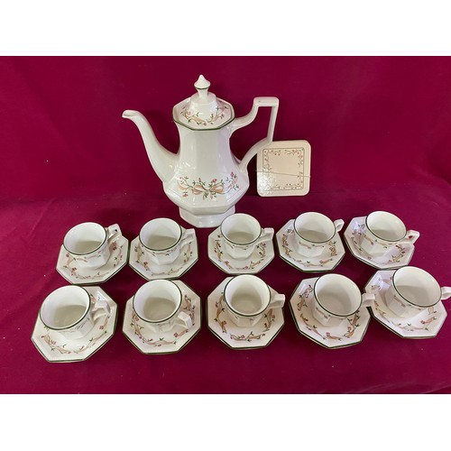 606 - Eternal Beau by Johnson Brothers coffee pot with 10 Espresso cup and saucer sets and coasters