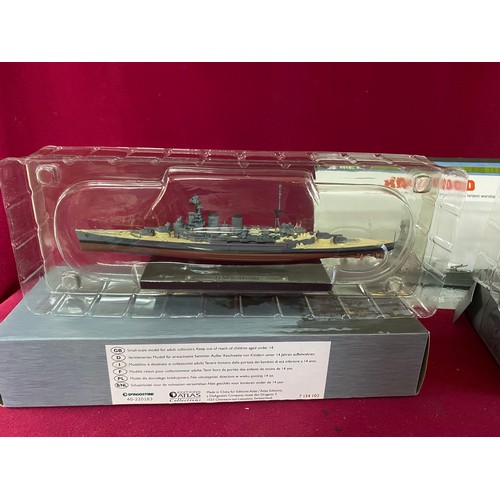 614 - 2 x boxed Atlas Editions model ships - HMS Hood and Bismarck