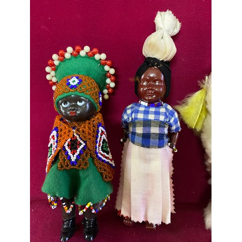 616 - 4 x vintage celluloid African bead dolls standing approx 19 cms tall