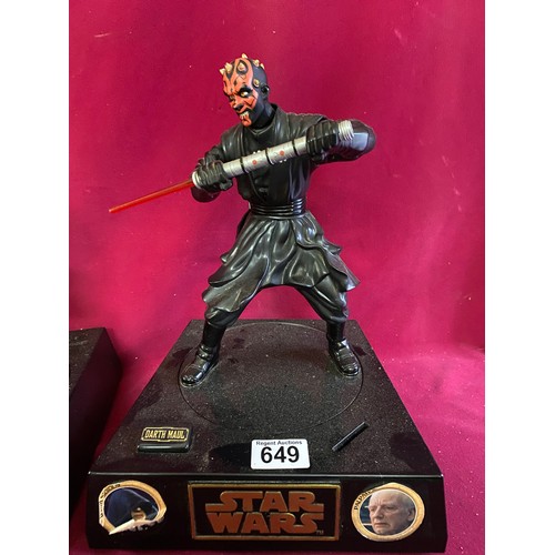 649 - Star Wars interactive talking money boxes Dart Maul and Qui-Gon Jinn set, need batteries