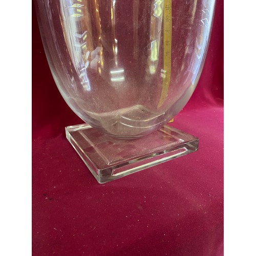 674 - Large glass vase on glass plinth measuring 42 cms tall x 29 cms wide