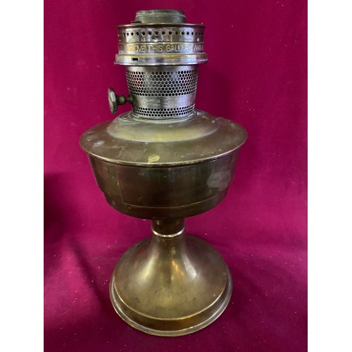 804 - Vintage brass including oil lamp, Schweppes bell, candlesticks etc