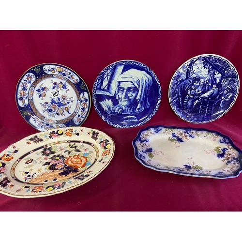 807 - Selection of antique plates including Minton, Delft, Masons, Wedgwood