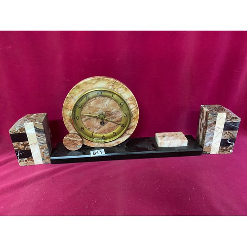 811 - Art deco mantel clock (needs attention ) and 2 marble bookends