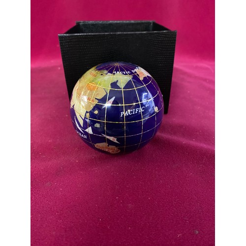 531 - Lapis Lazuli gemstone globe paperweight in box.