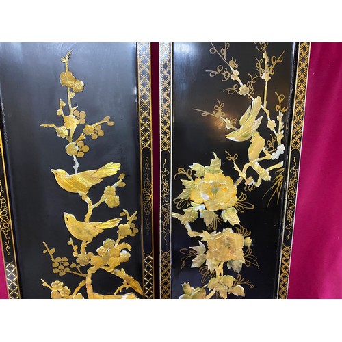 594 - 2 highly decorated shell panels 92 x 31 cms