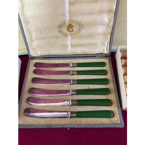 642 - 3 boxes of vintage knives and forks, 2 x Sheffield stainless steel and a Sailor Savouries warranted ... 