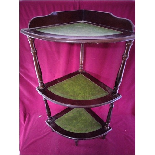 874 - 3 tier leather topped corner side table