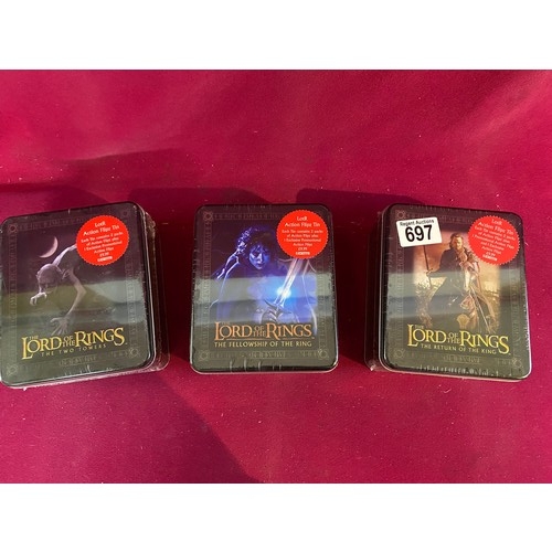 697 - 3 x Lord of the Rings action flipz tins. New and sealed condition, made by Artbox