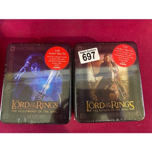 697 - 3 x Lord of the Rings action flipz tins. New and sealed condition, made by Artbox