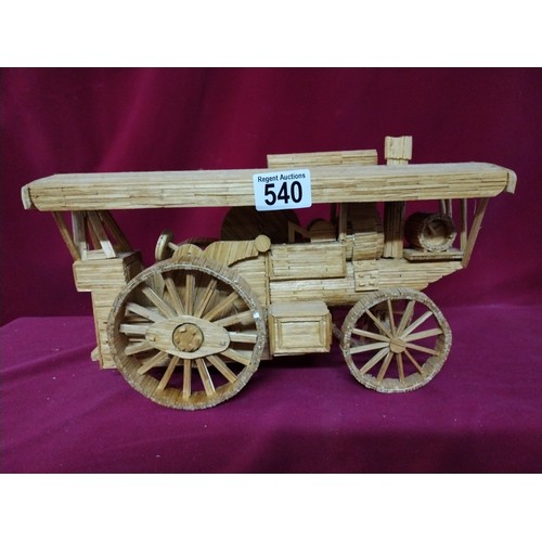 540 - Scratch built models of gypsy caravan and motorcycle measuring 34 cms long