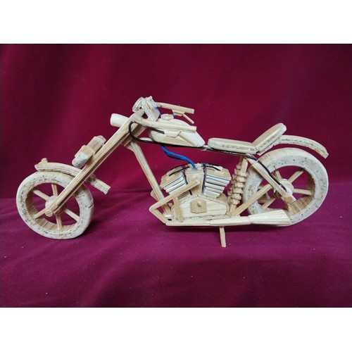 540 - Scratch built models of gypsy caravan and motorcycle measuring 34 cms long