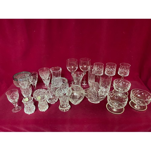 107 - Box of crystal items, glasses, vases etc