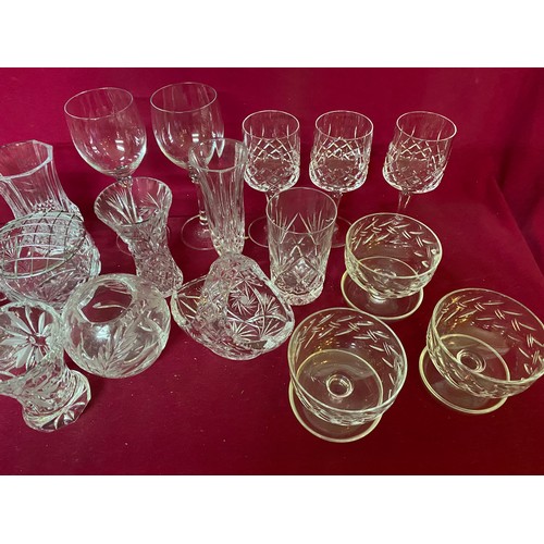 107 - Box of crystal items, glasses, vases etc