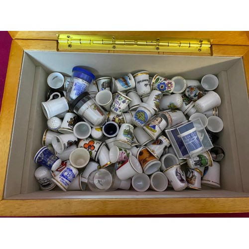 5 - Collection of thimbles in inlaid wooden box.