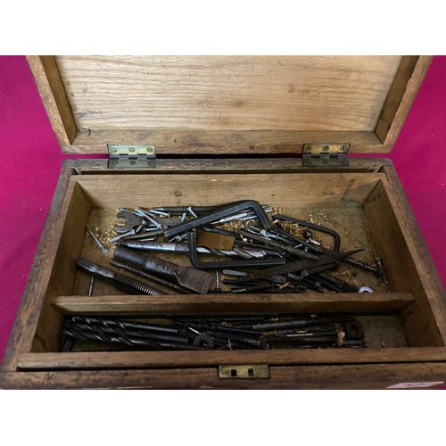 17 - Vintage wooden tool box and tools