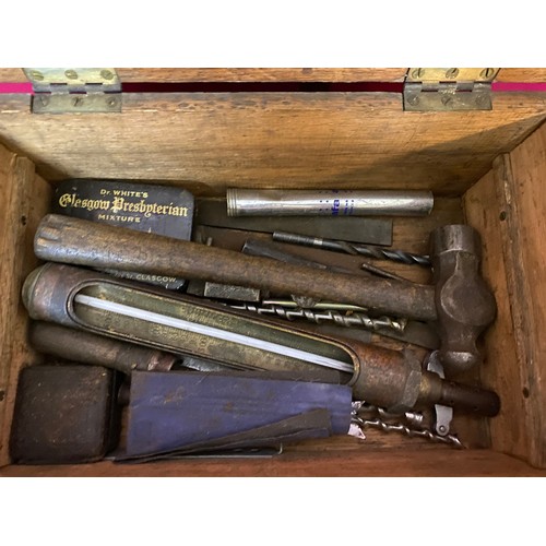 17 - Vintage wooden tool box and tools